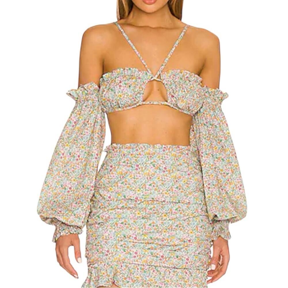For Love and Lemons Raleigh Crop Top Size Small Floral Multicolor